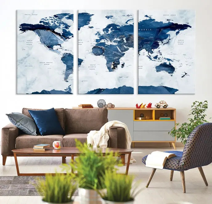 A Watercolor World Map Wall Art Canvas Print, crafted on museum-quality canvas and finished with a UV-protective coating, is an elegant addition to your home decor. Enjoy free shipping when you add this beautiful piece to your collection.