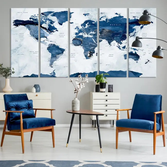 A Watercolor World Map Wall Art Canvas Print, crafted on museum-quality canvas and finished with a UV-protective coating, is an elegant addition to your home decor. Enjoy free shipping when you add this beautiful piece to your collection.