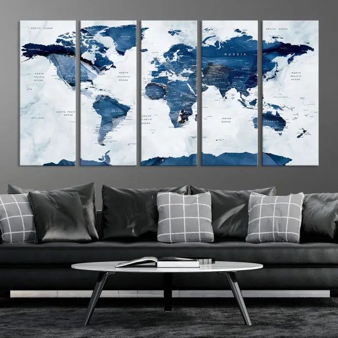 A Watercolor World Map Wall Art Canvas Print, crafted on museum-quality canvas and finished with a UV-protective coating, is an elegant addition to your home decor. Enjoy free shipping when you add this beautiful piece to your collection.