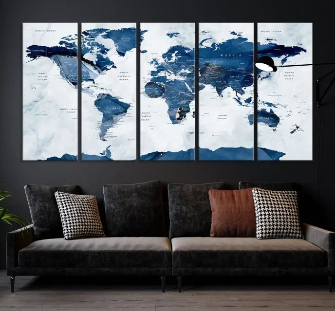 A Watercolor World Map Wall Art Canvas Print, crafted on museum-quality canvas and finished with a UV-protective coating, is an elegant addition to your home decor. Enjoy free shipping when you add this beautiful piece to your collection.