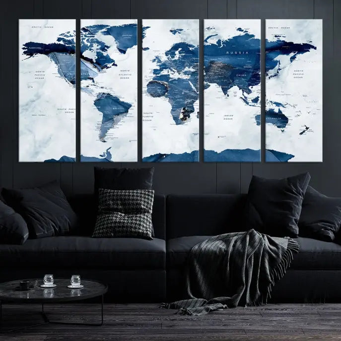 A Watercolor World Map Wall Art Canvas Print, crafted on museum-quality canvas and finished with a UV-protective coating, is an elegant addition to your home decor. Enjoy free shipping when you add this beautiful piece to your collection.