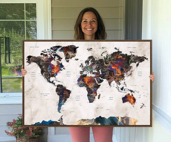 Watercolor World Map Wall Art Canvas Print