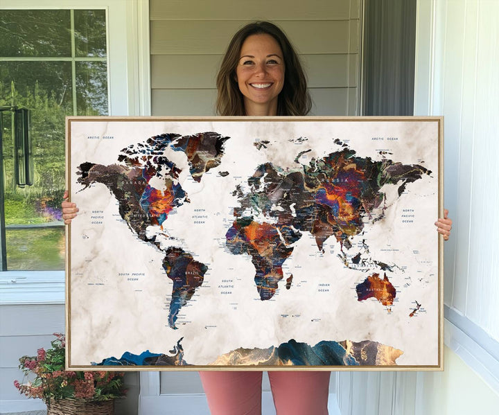 Watercolor World Map Wall Art Canvas Print