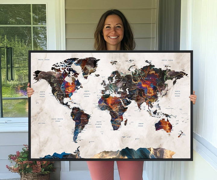 Watercolor World Map Wall Art Canvas Print