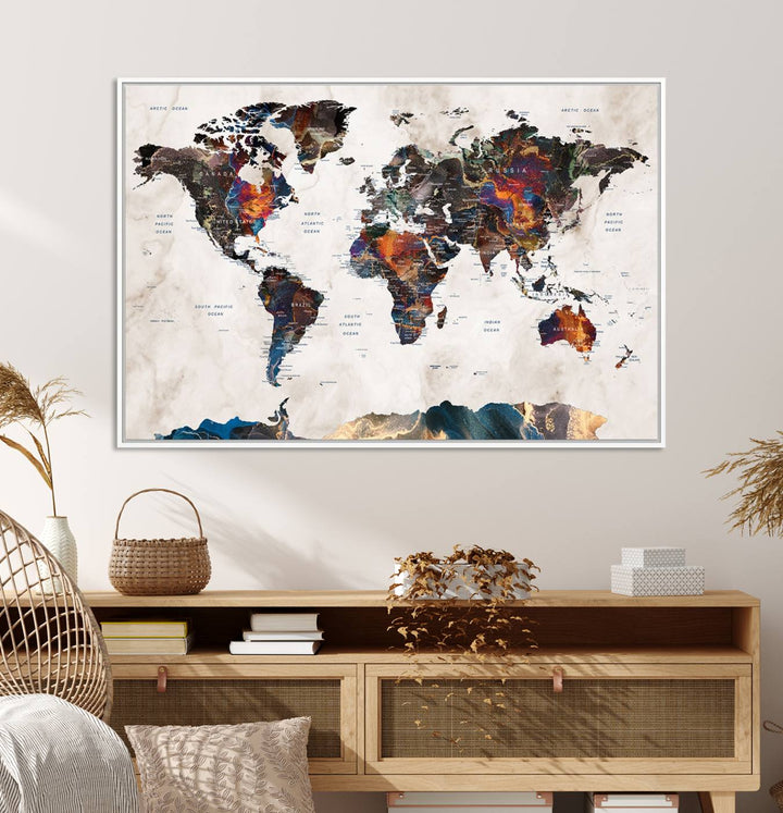 Watercolor World Map Wall Art Canvas Print