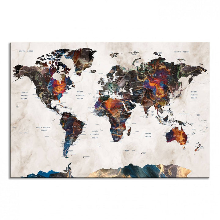 Watercolor World Map Wall Art Canvas Print
