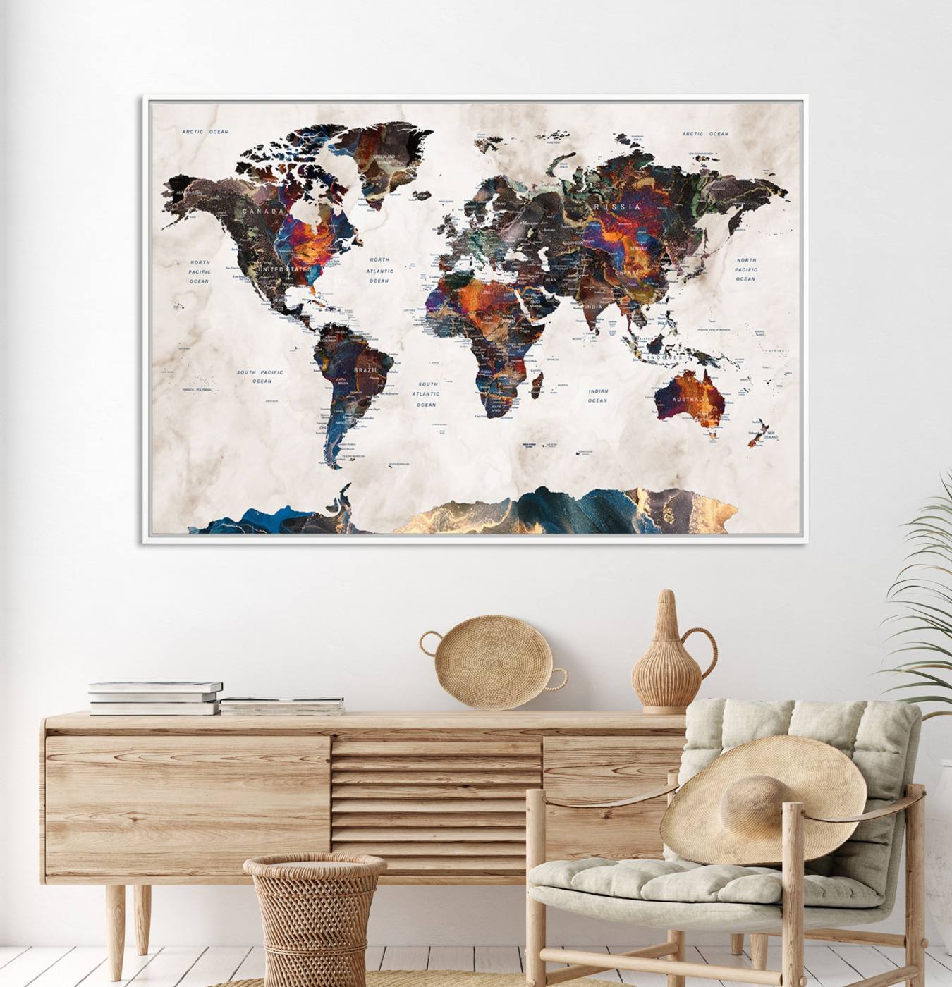 90881-MGV-CV-36X24-Watercolor World Map Wall Art Canvas Print