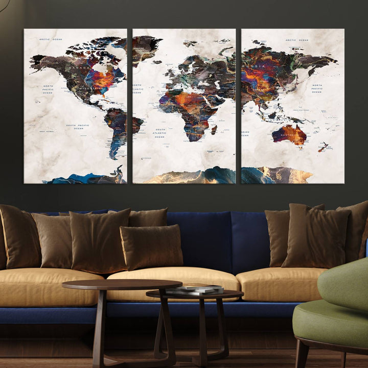 90881-MGV-CV-36X24-Watercolor World Map Wall Art Canvas Print