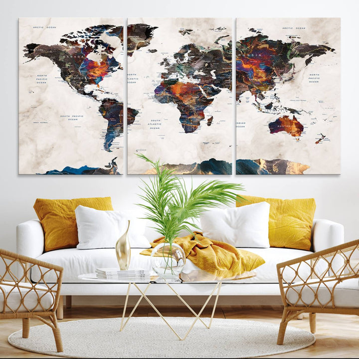 90881-MGV-CV-36X24-Watercolor World Map Wall Art Canvas Print