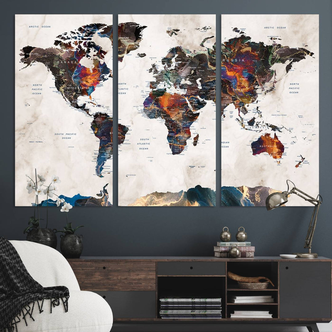 90881-MGV-CV-36X24-Watercolor World Map Wall Art Canvas Print