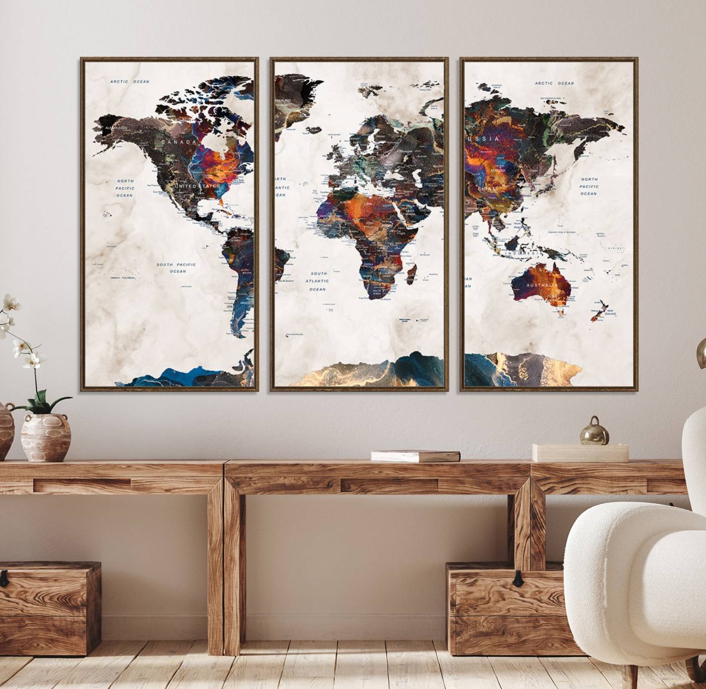 90881-MGV-CV-36X24-Watercolor World Map Wall Art Canvas Print