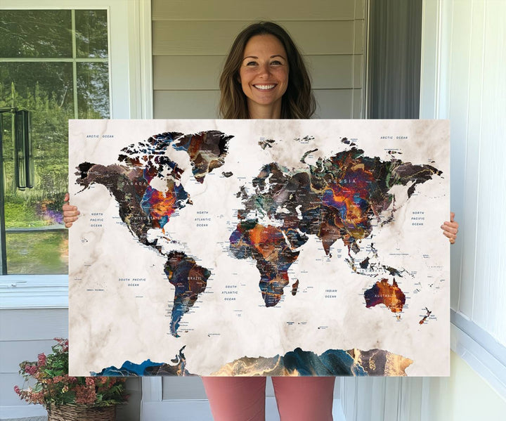 Watercolor World Map Wall Art Canvas Print