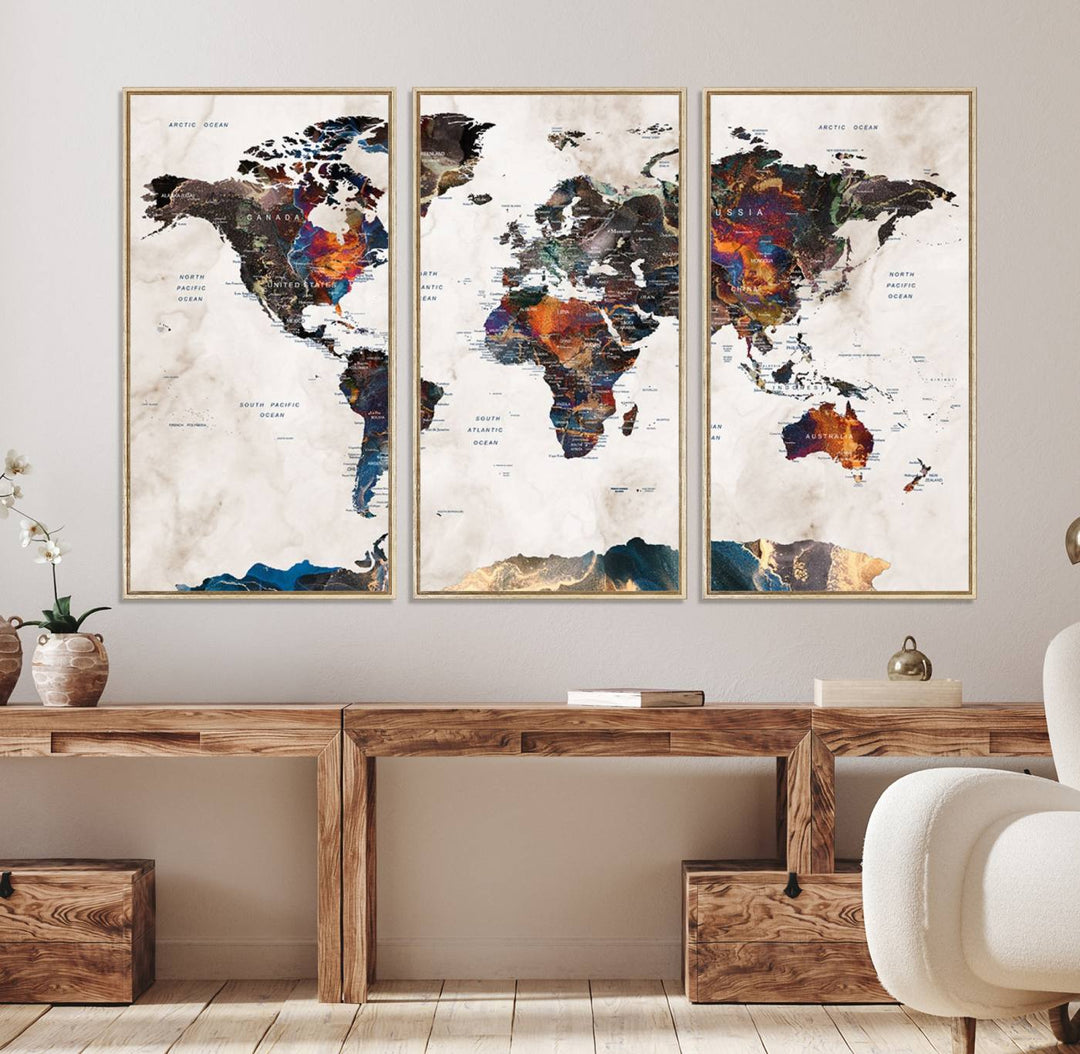 90881-MGV-CV-36X24-Watercolor World Map Wall Art Canvas Print