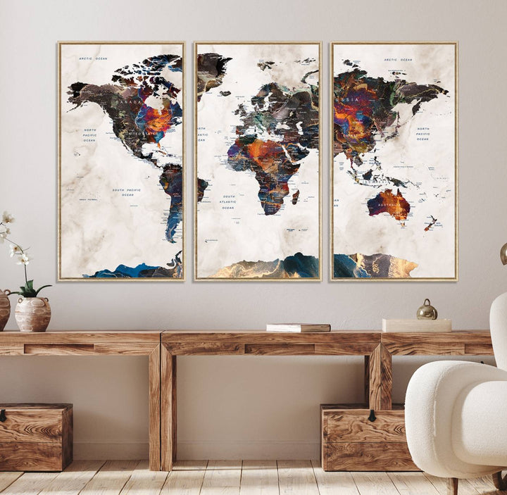90881-MGV-CV-36X24-Watercolor World Map Wall Art Canvas Print