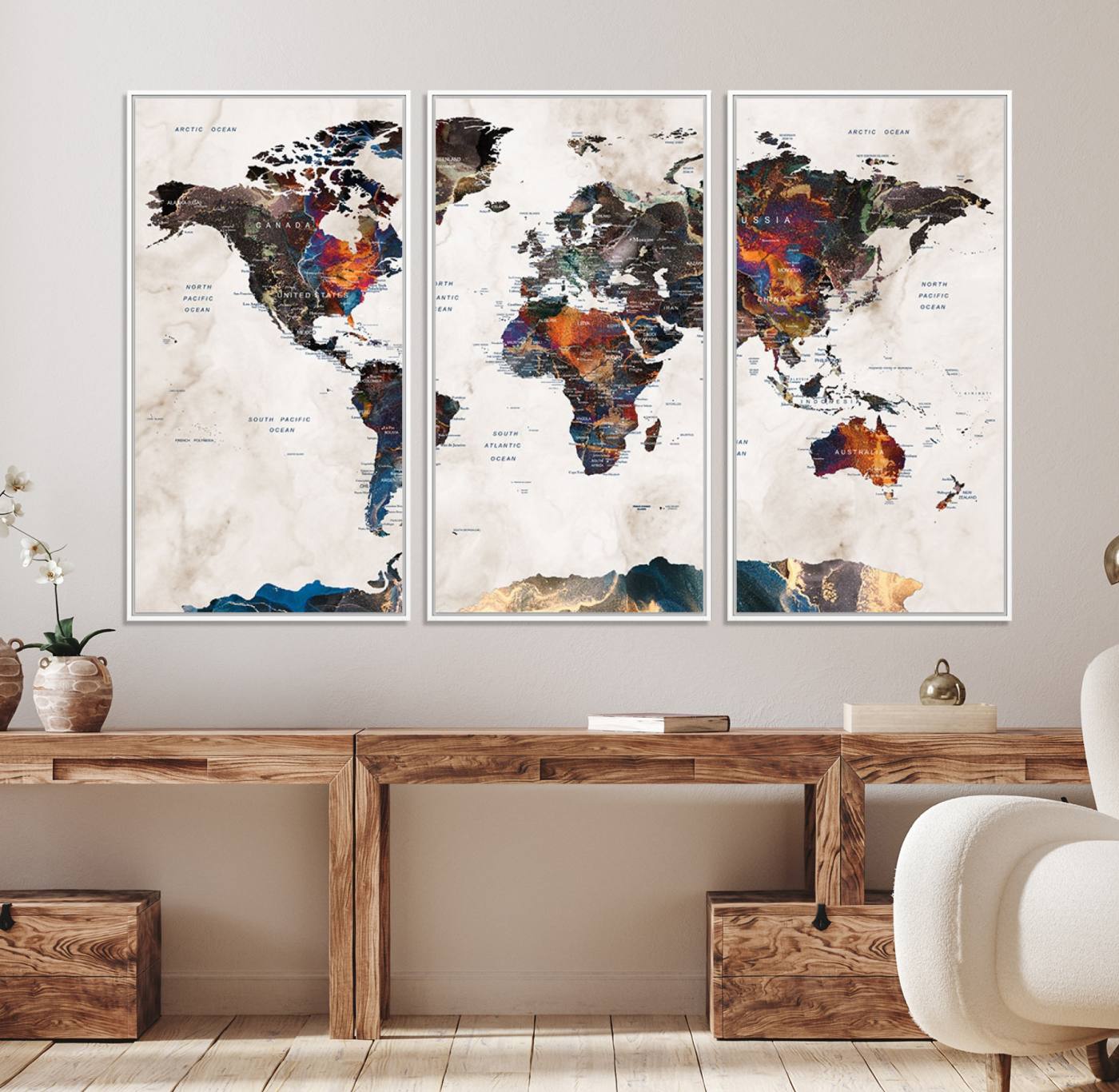 90881-MGV-CV-36X24-Watercolor World Map Wall Art Canvas Print