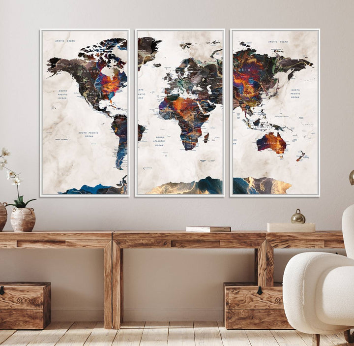 90881-MGV-CV-36X24-Watercolor World Map Wall Art Canvas Print