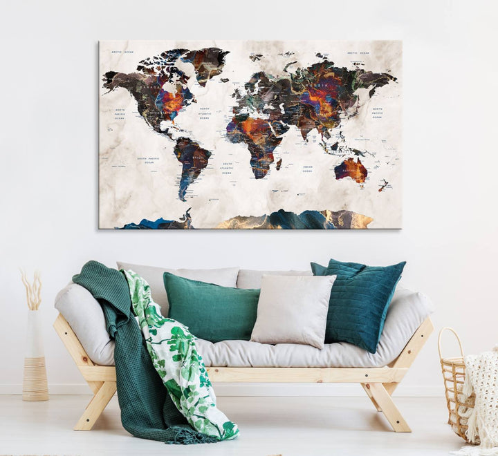 Watercolor World Map Wall Art Canvas Print