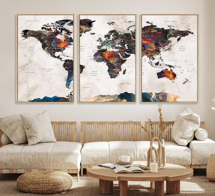 90881-MGV-CV-36X24-Watercolor World Map Wall Art Canvas Print