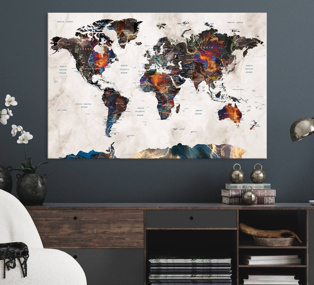 Watercolor World Map Wall Art Canvas Print