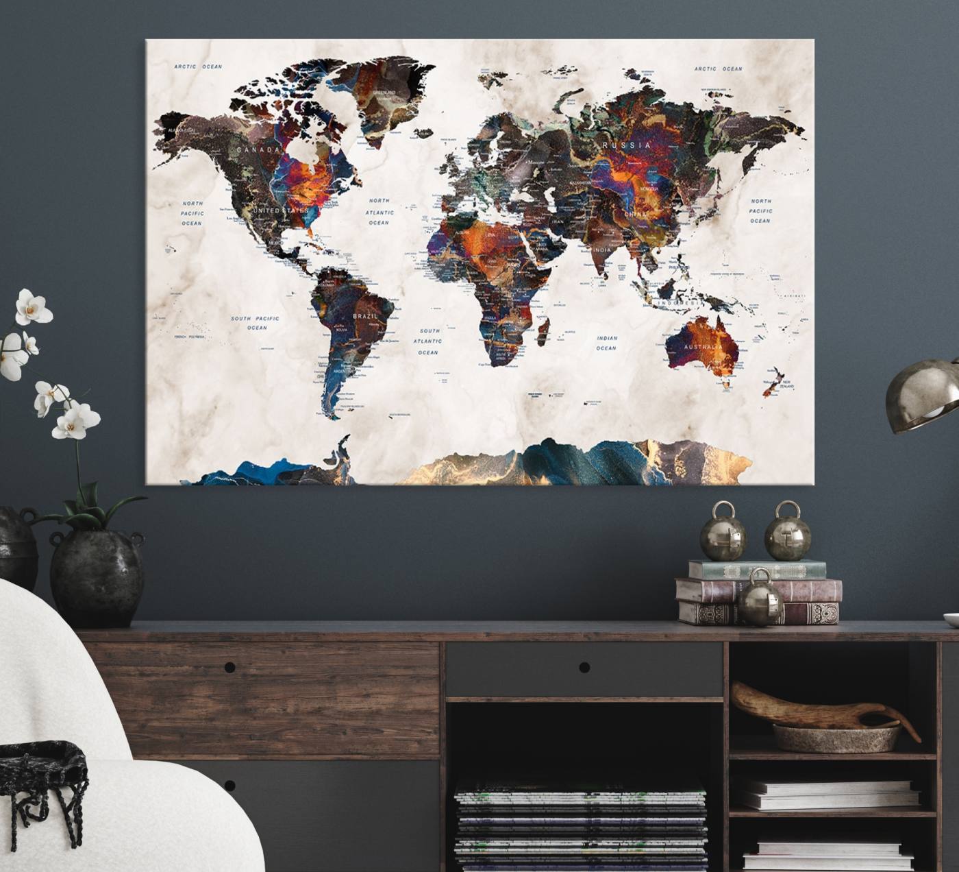 90881-MGV-CV-36X24-Watercolor World Map Wall Art Canvas Print