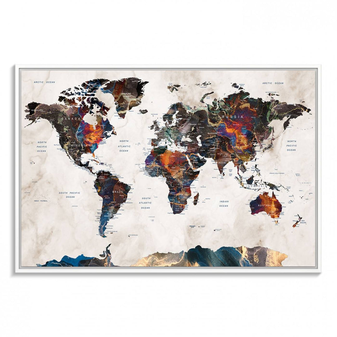 Watercolor World Map Wall Art Canvas Print