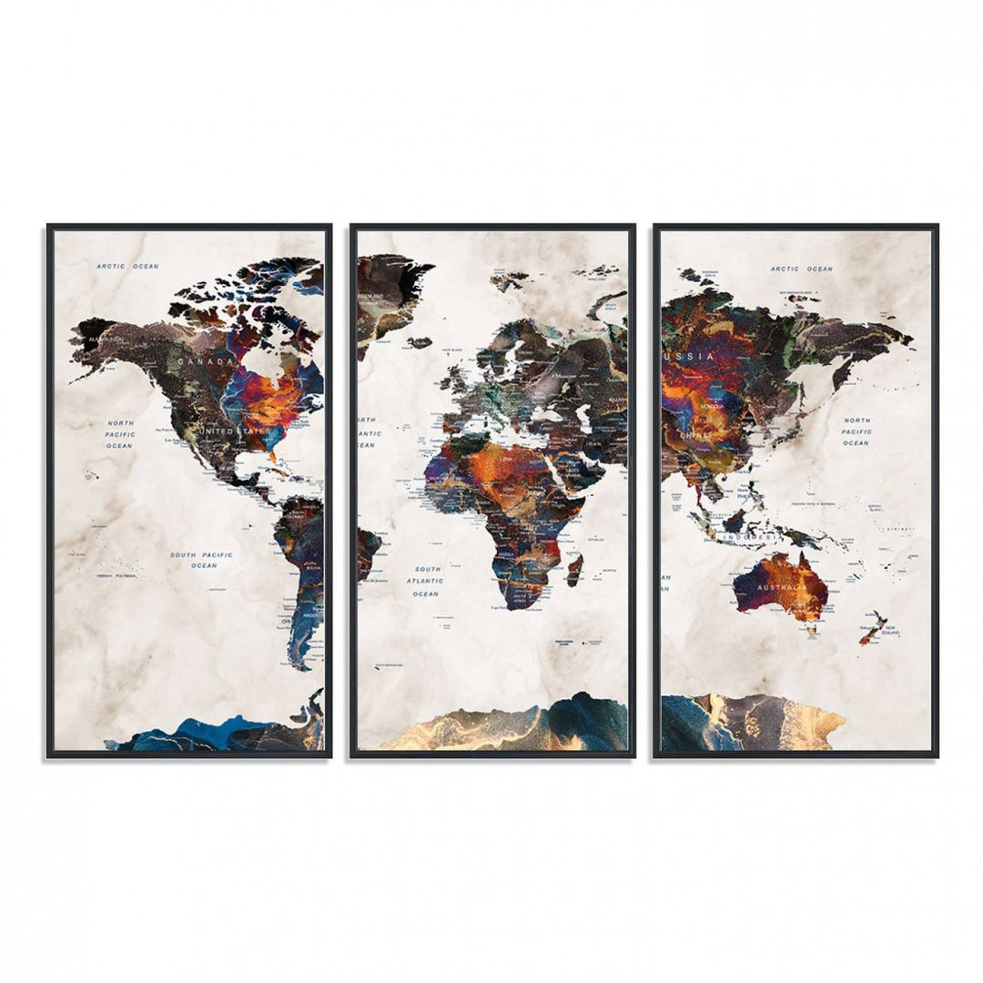 90881-MGV-FC-48X32-3P_Black-Watercolor World Map Wall Art Canvas Print