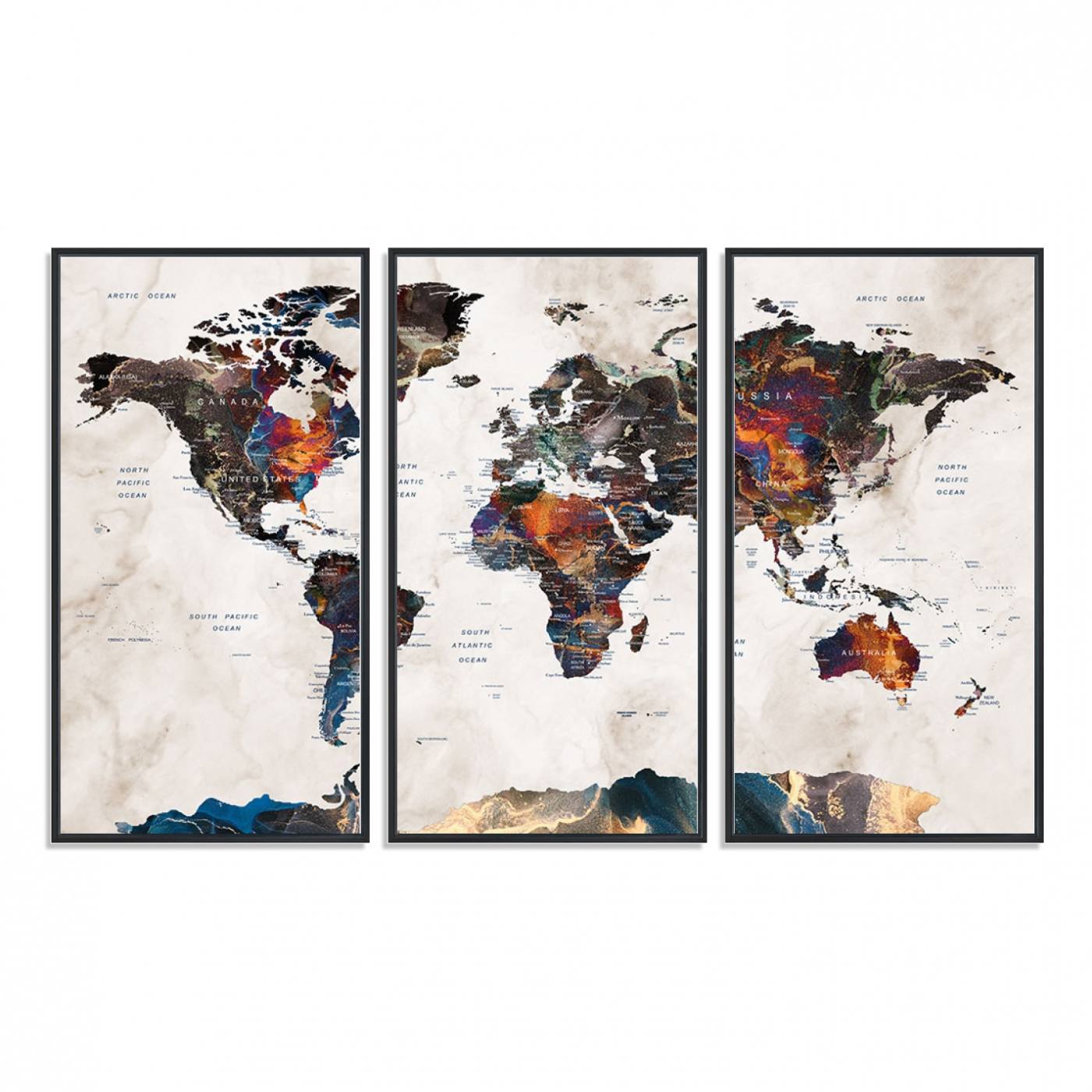 90881-MGV-FC-48X32-3P_Black-Watercolor World Map Wall Art Canvas Print