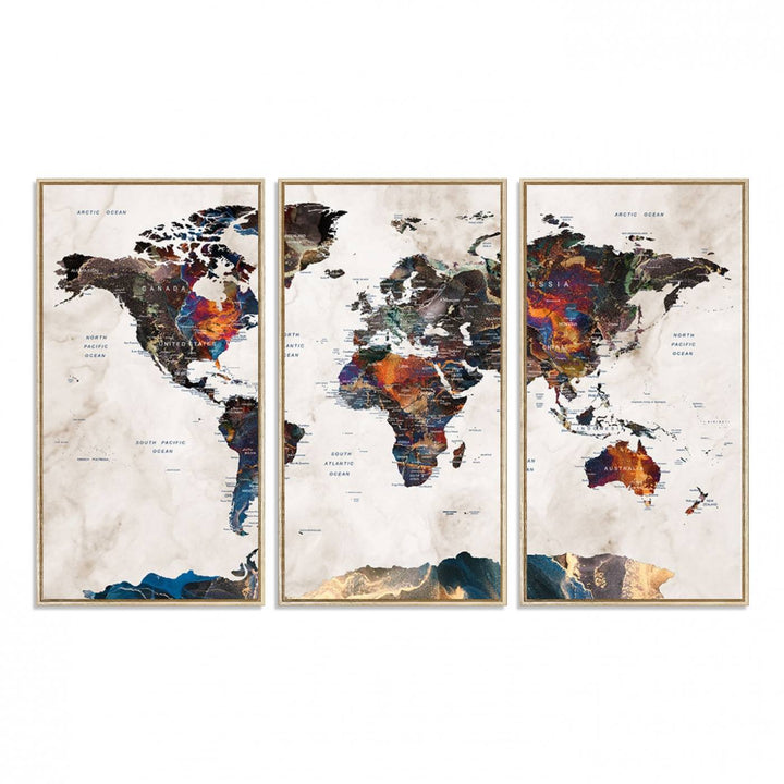 90881-MGV-FC-48X32-3P_Natural-Watercolor World Map Wall Art Canvas Print