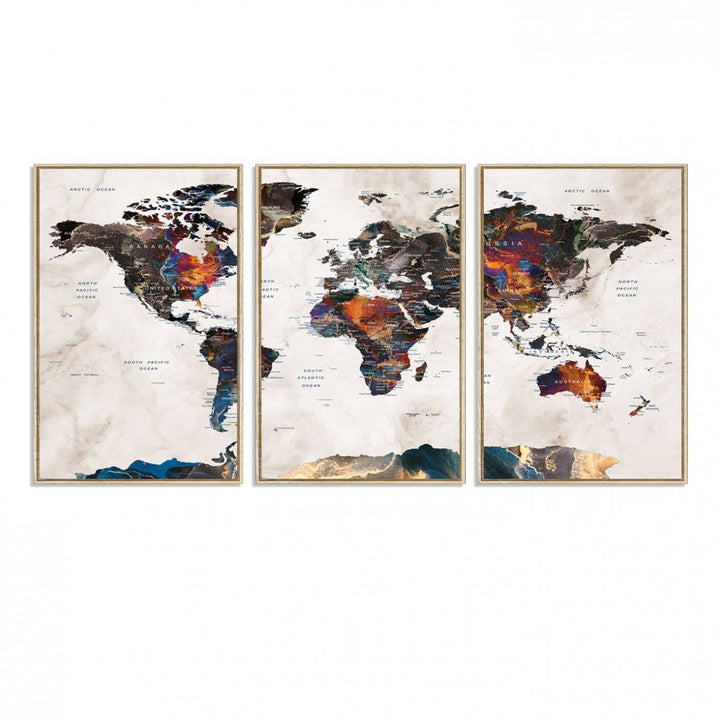 90881-MGV-FC-60X30-3P_Natural-Watercolor World Map Wall Art Canvas Print