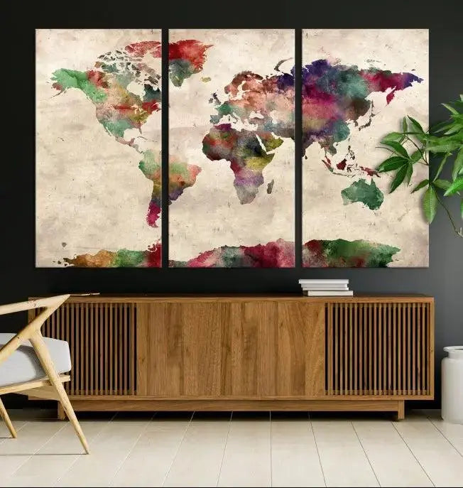 Watercolor World Map Wall Art Canvas Print