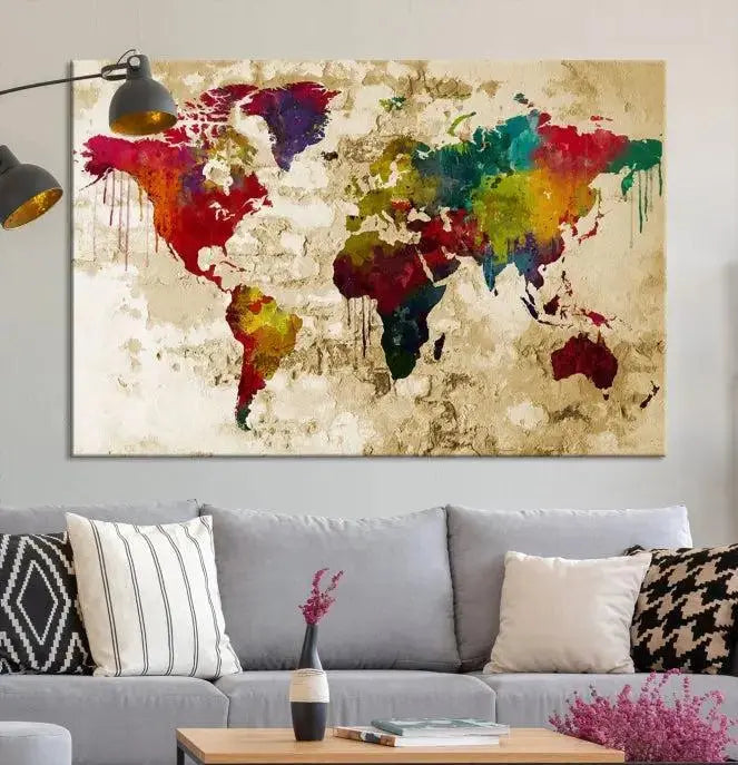 Watercolor World Map Wall Art World Map Canvas Print