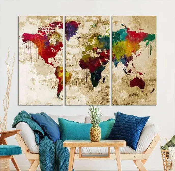 Watercolor World Map Wall Art World Map Canvas Print