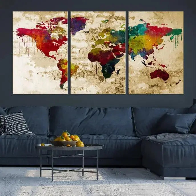 Watercolor World Map Wall Art World Map Canvas Print