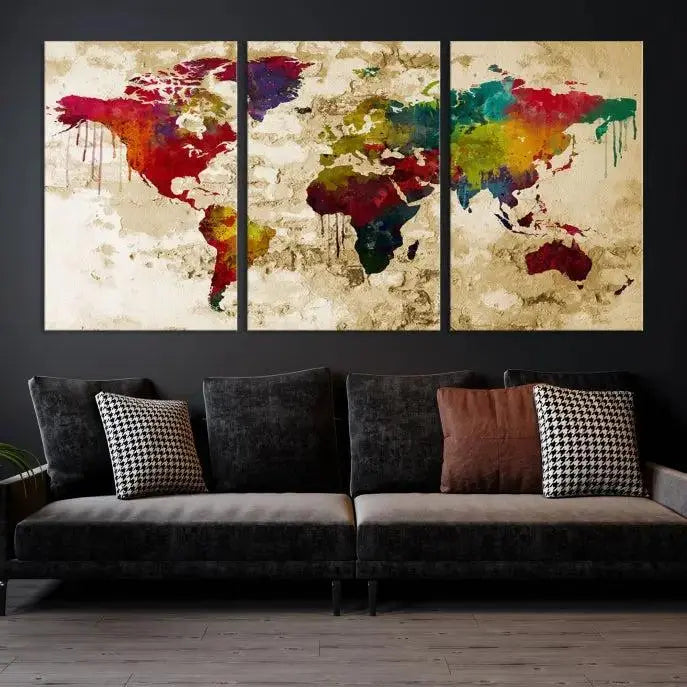 Watercolor World Map Wall Art World Map Canvas Print
