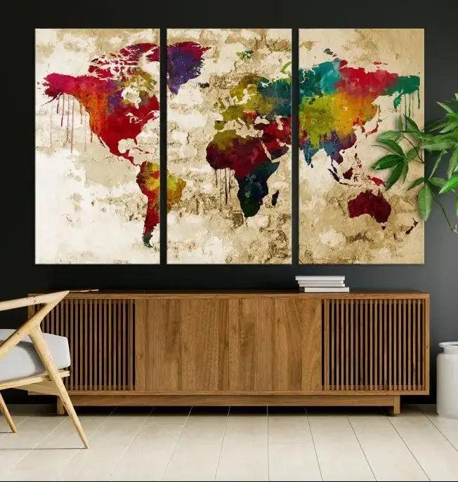 Watercolor World Map Wall Art World Map Canvas Print