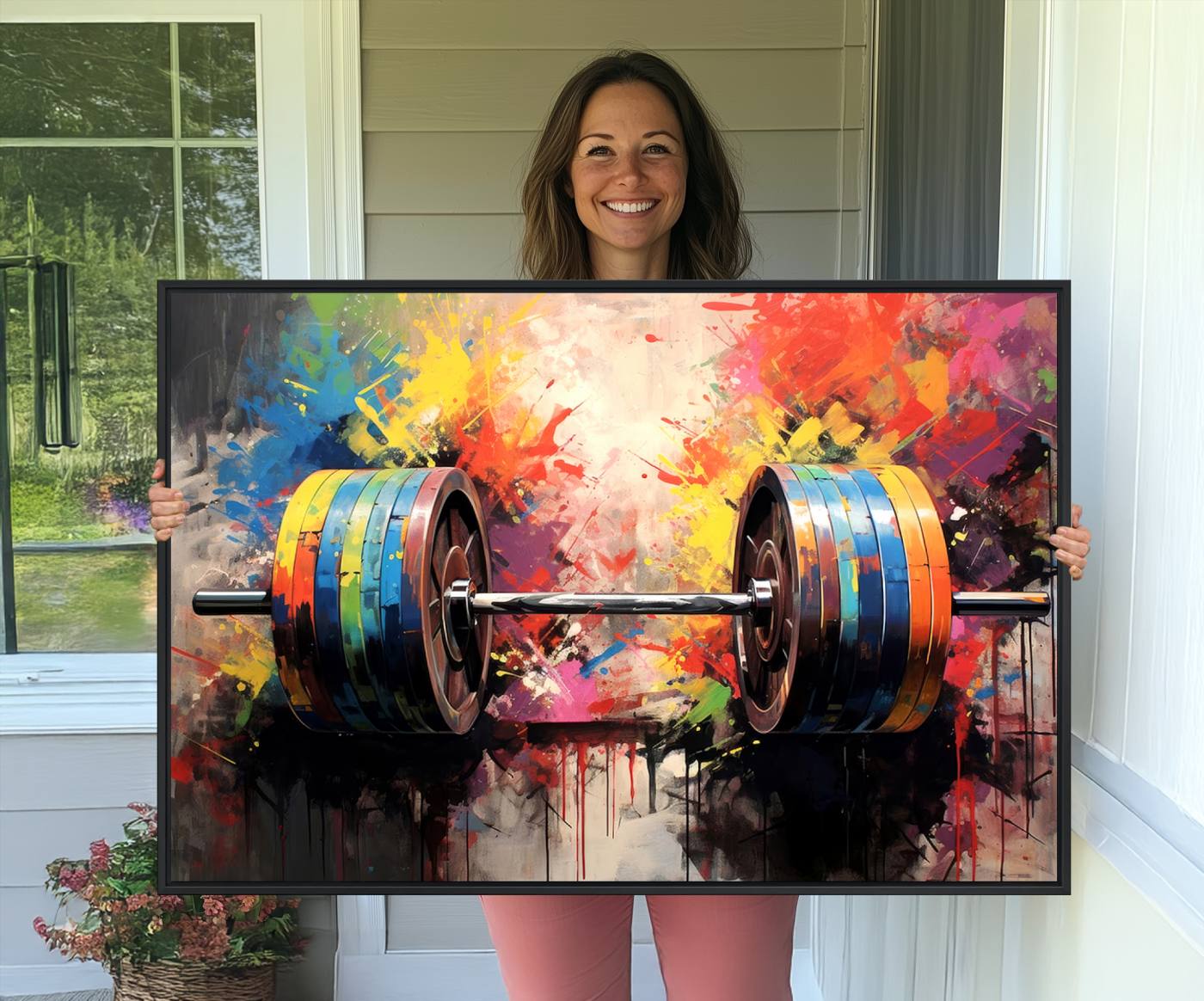 80436-MGV-CV-36X24-Weightlifting Barbell Art Triptych, Bold Abstract Fitness Wall Decor for Gym or Home, Giclee Canvas Print