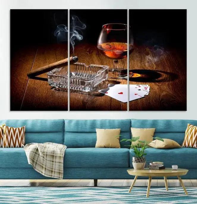 Whiskey Cigar Wall Art Canvas Print Kitchen Wall