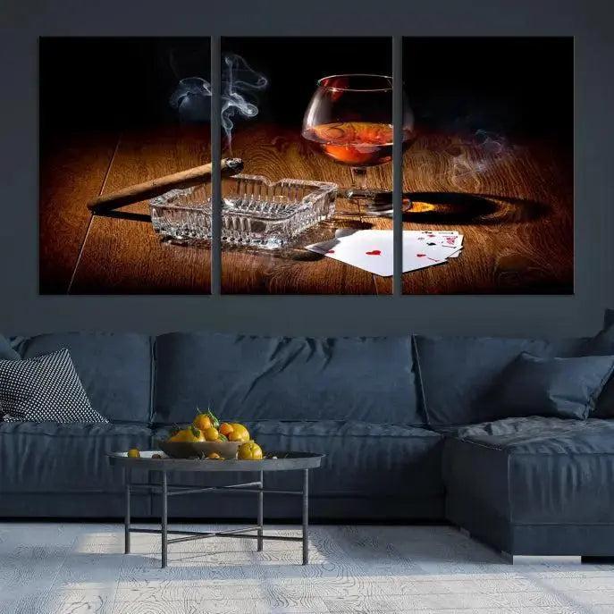 Whiskey Cigar Wall Art Canvas Print Kitchen Wall