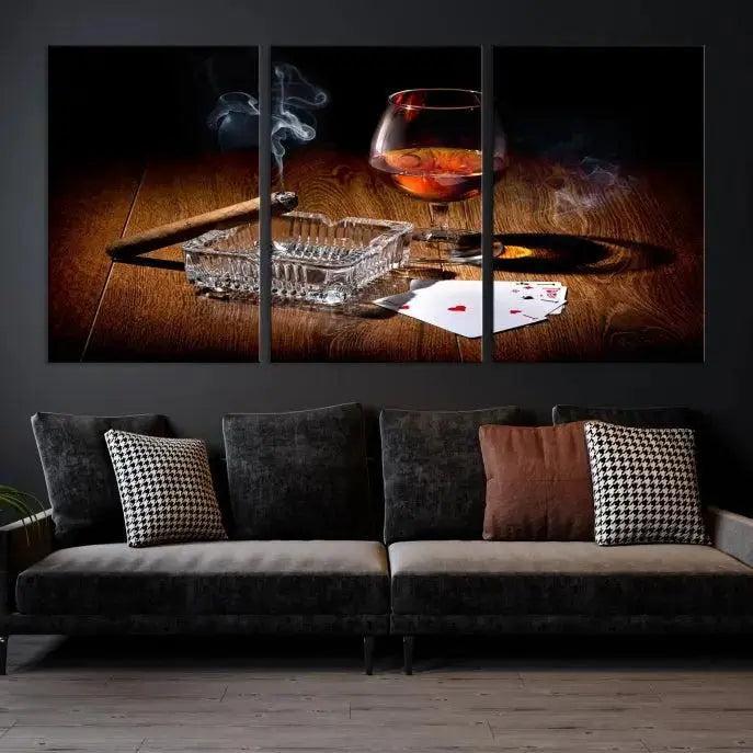 Whiskey Cigar Wall Art Canvas Print Kitchen Wall