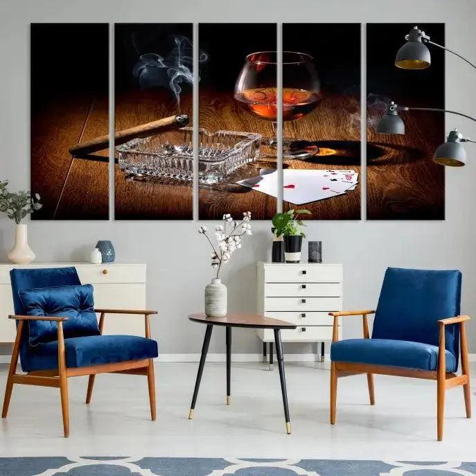 Whiskey Cigar Wall Art Canvas Print Kitchen Wall