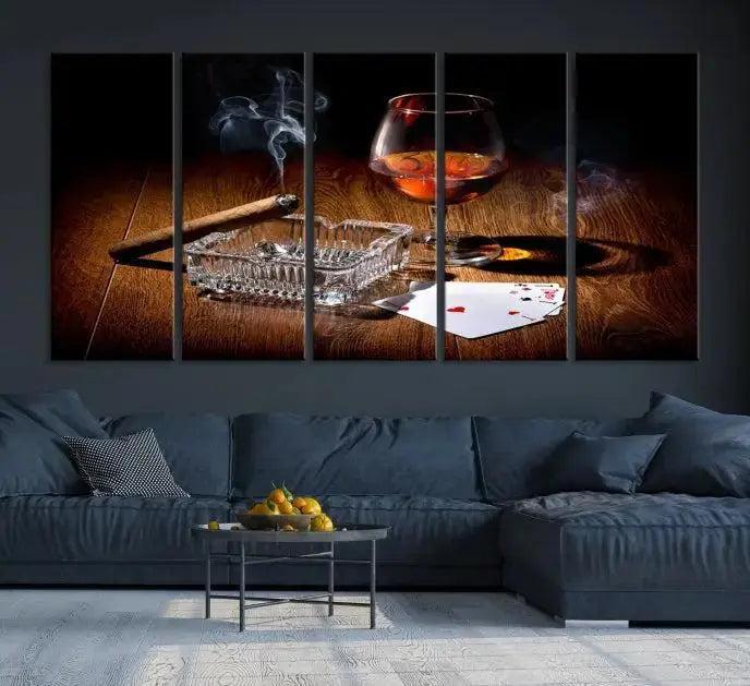 Edit-Images-Whiskey Cigar Wall Art Canvas Print Kitchen Wall