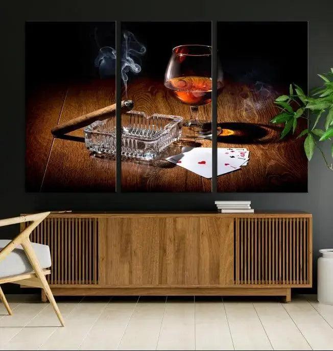 Whiskey Cigar Wall Art Canvas Print Kitchen Wall