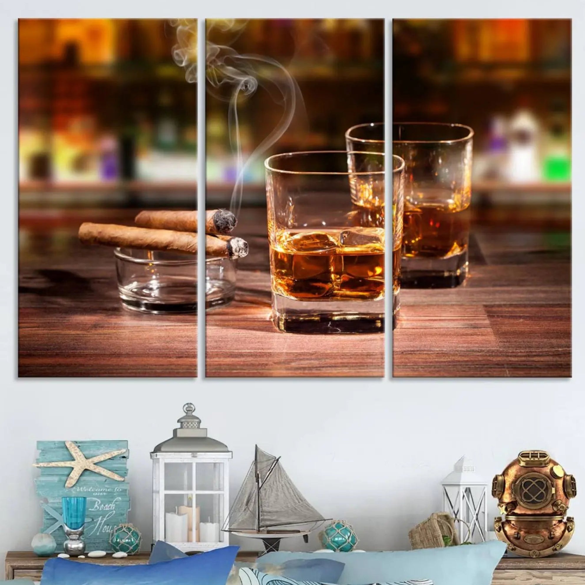 19118-MGV-CV-48X32-3P-Whiskey Cuban Cigars Canvas Print