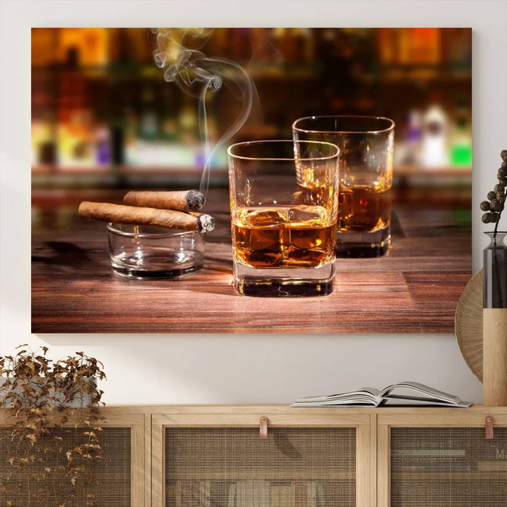 The wall art features the Whiskey Cuban Cigars Canvas Print.