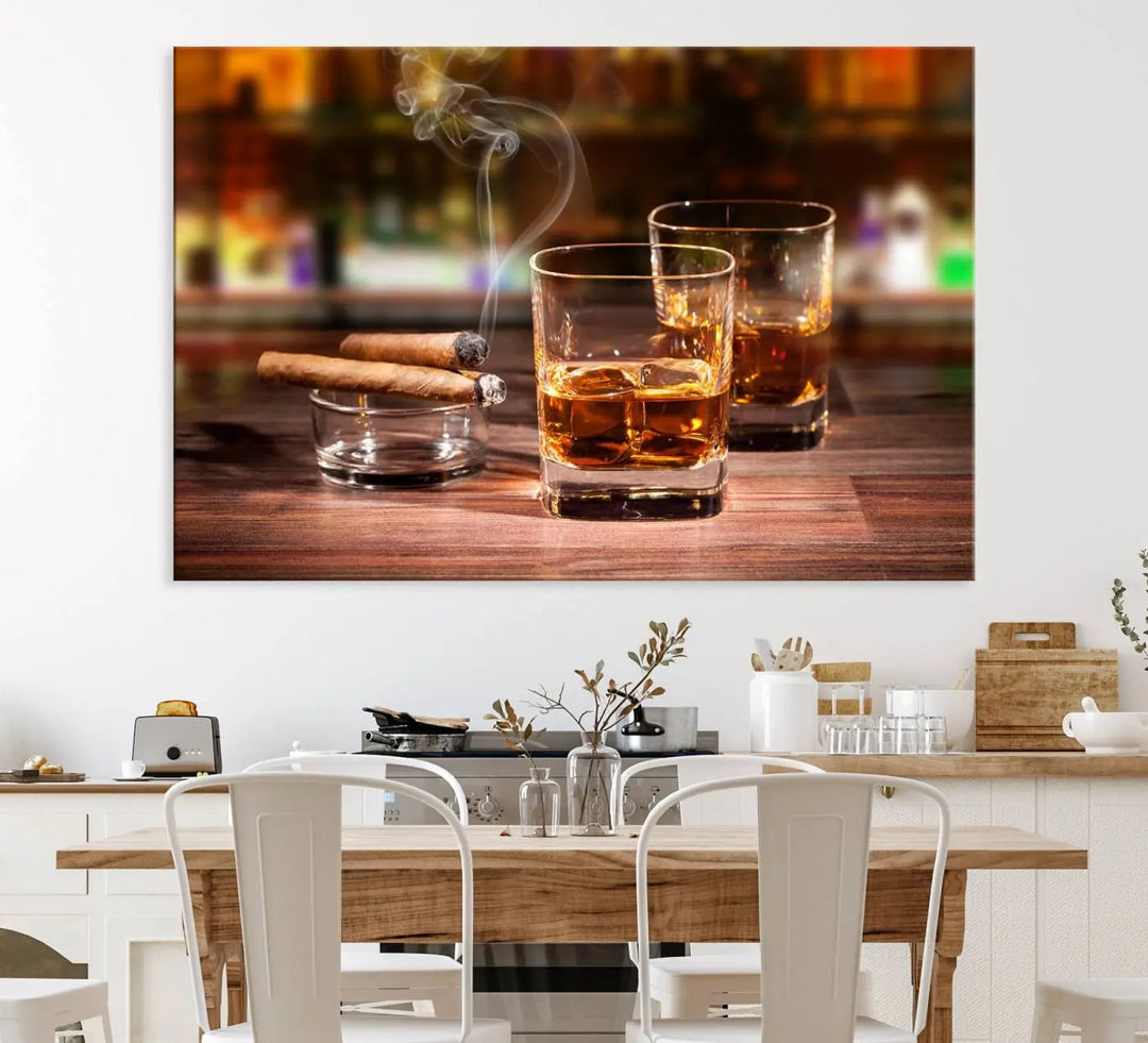 The wall art features the Whiskey Cuban Cigars Canvas Print.