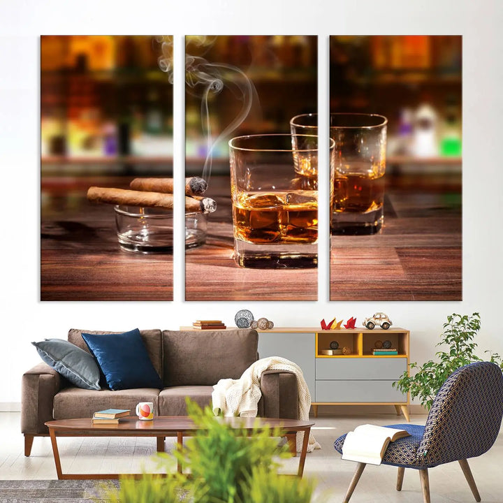 The wall art features the Whiskey Cuban Cigars Canvas Print.