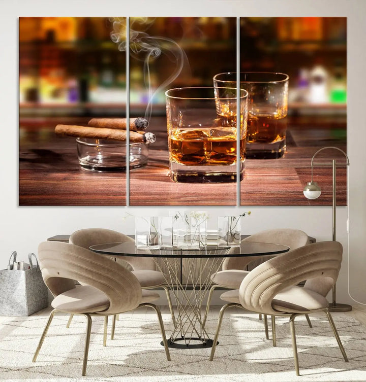 The wall art features the Whiskey Cuban Cigars Canvas Print.