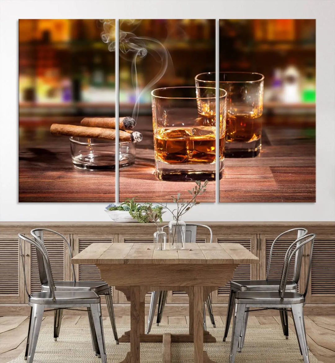 The wall art features the Whiskey Cuban Cigars Canvas Print.