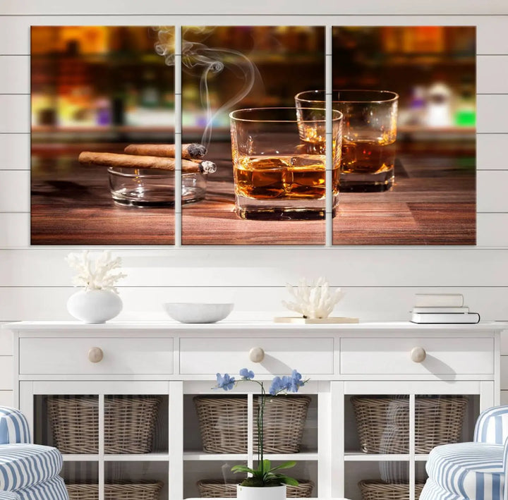 The wall art features the Whiskey Cuban Cigars Canvas Print.