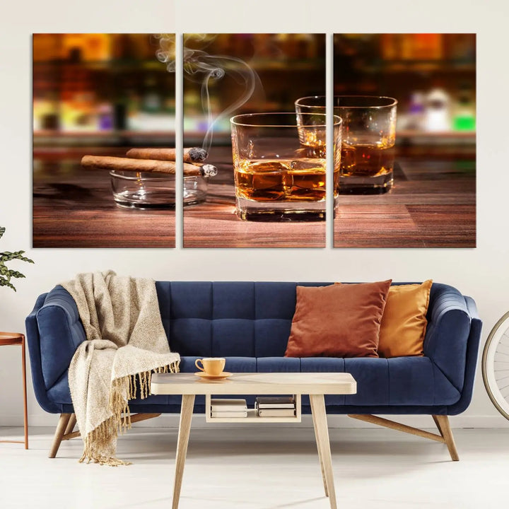 The wall art features the Whiskey Cuban Cigars Canvas Print.